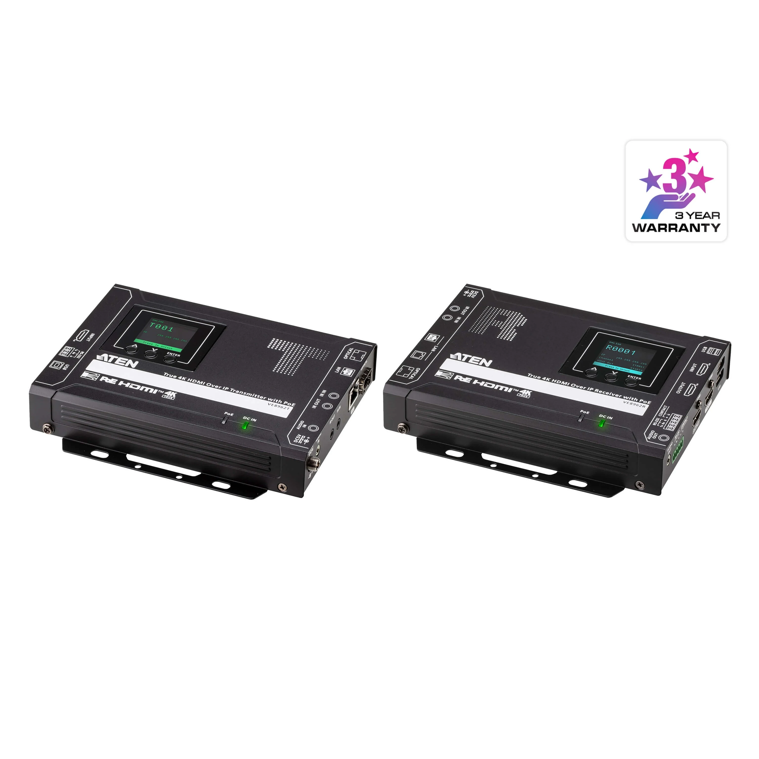 ATEN VE8962 True 4K HDMI Over IP Transmitter with PoE/ True 4K HDMI Over IP Receiver with PoE